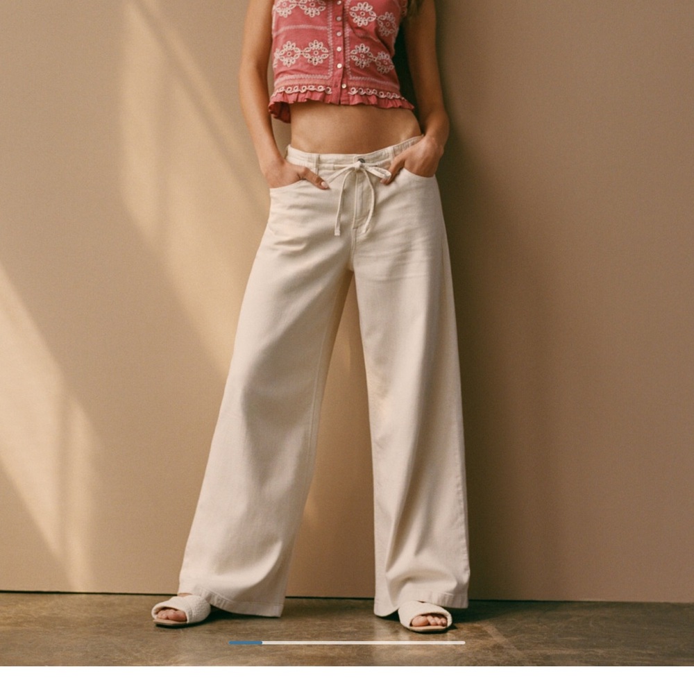 000 Short American Eagle Outfitters Cream Wide-Leg Drawstring Pants